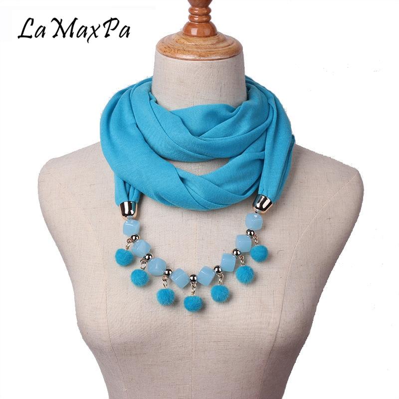 

LaMaxPa 2020 New Pure Color Pendant Scarf For Women Small Wool Ball Necklace Pendant Fashion Women Scarf Female Elegant Echarpe