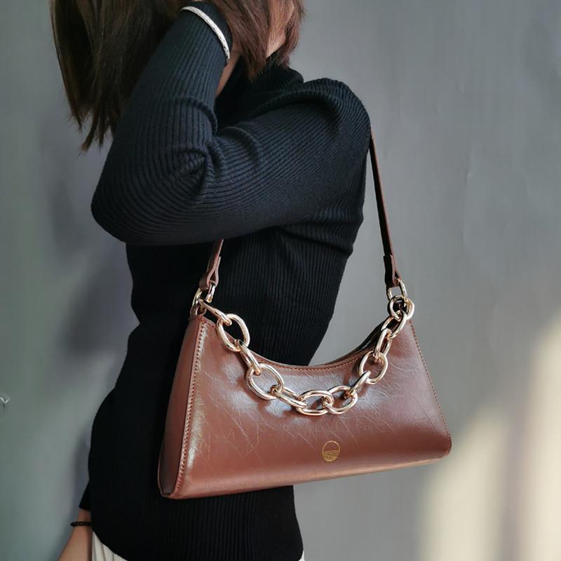

Fashion Vintage Women Baguette Bag Big Quality Luxury Chain Designer High Pu Leather Ladies Shoulder Handbags 2021 Trend Bolsos, Brown bag