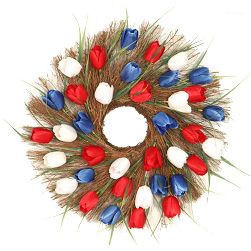 

Tulip Wreath Spring Artificial Flower Wreath for Front Door Window Wall Hanging Valentines Day Summer Decor1, Multi