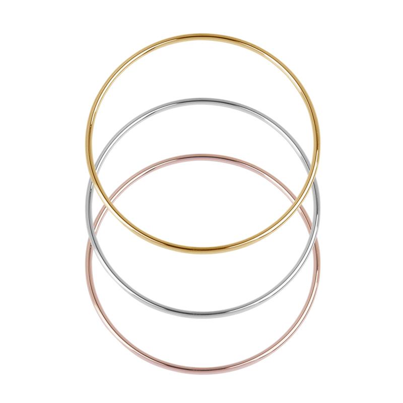 

1 PC Fashion Stainless Steel Bracelets Rose Gold Silver Color Round Jewelry For Women Men Gifts 22cm - 18.5cm Long
