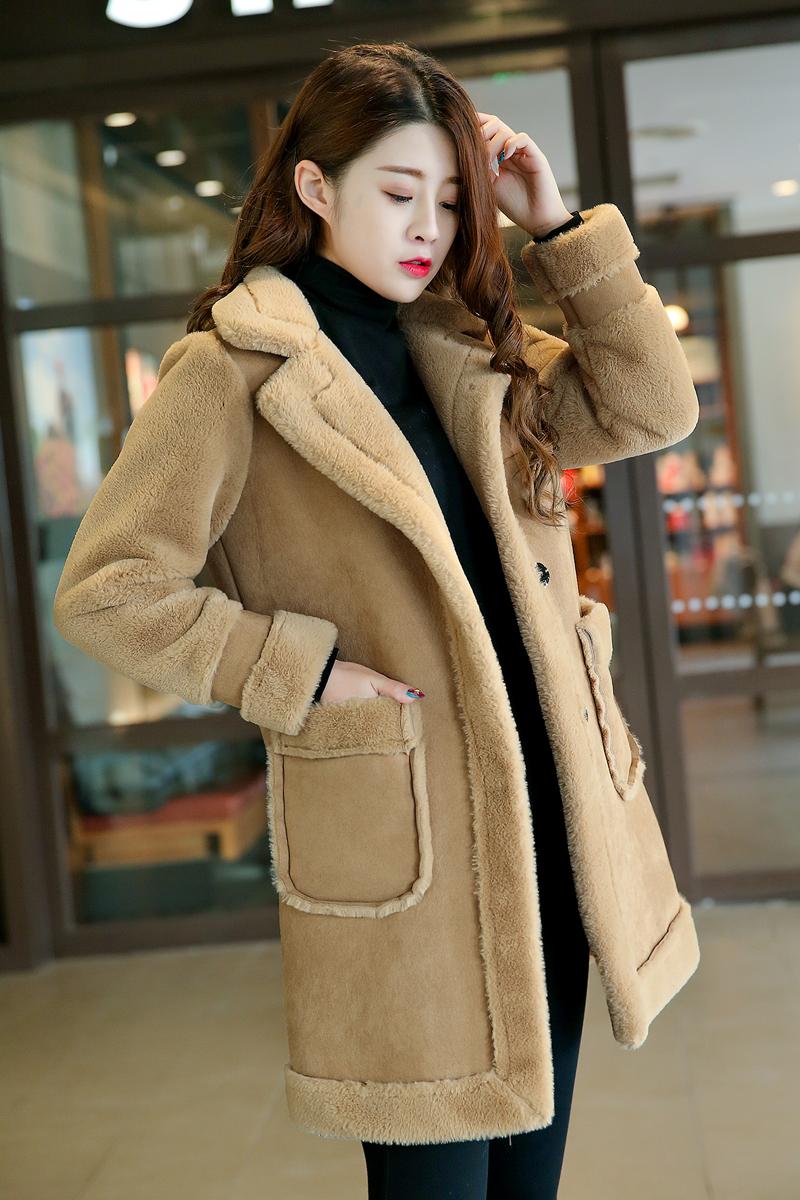 

2020Faux Suede Cotton Coat Ladies Parker Coats Winter Mid-Long Thicken Warm Jacket Lamb Coat Women's Cotton Outerwear A1060, Creamy-white