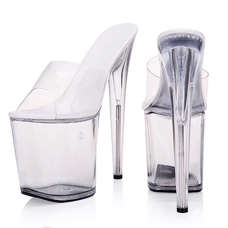 

Slippers Slide Women's Will See Platform High Heels Ladies Shoes Black Transparent Peep Toe Light Jumps Llyc, 20cm heel