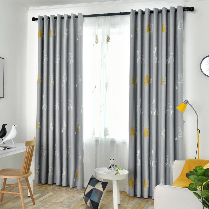 

Scandinavian Embroidered Forest Deer Fully Shaded Cloth Living Room Bedroom Window Custom Curtain Finished Curtain, Tulle