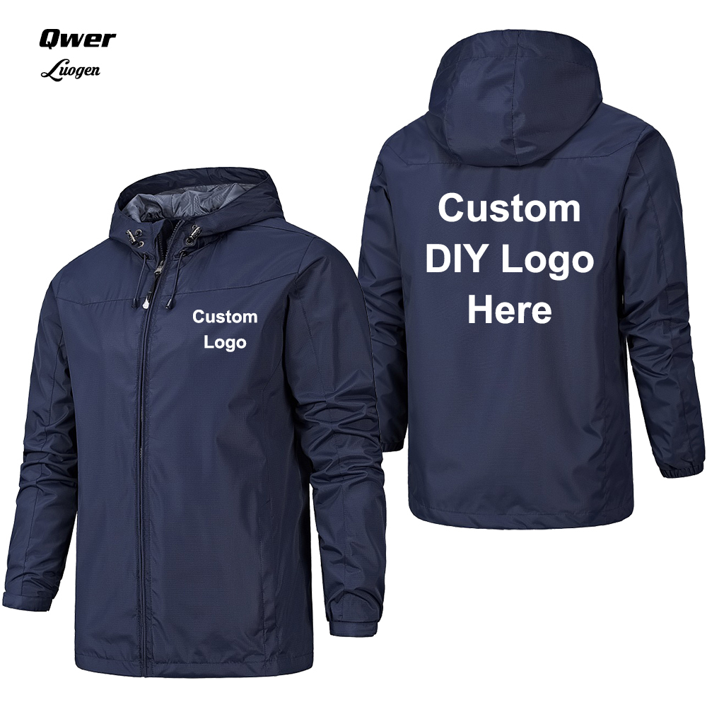 

EUR Size Spring Autumn Custom Design Men DIY Print Zipper Coat Windproof Waterproof Jacket Unisex Outdoor Jackets, Black