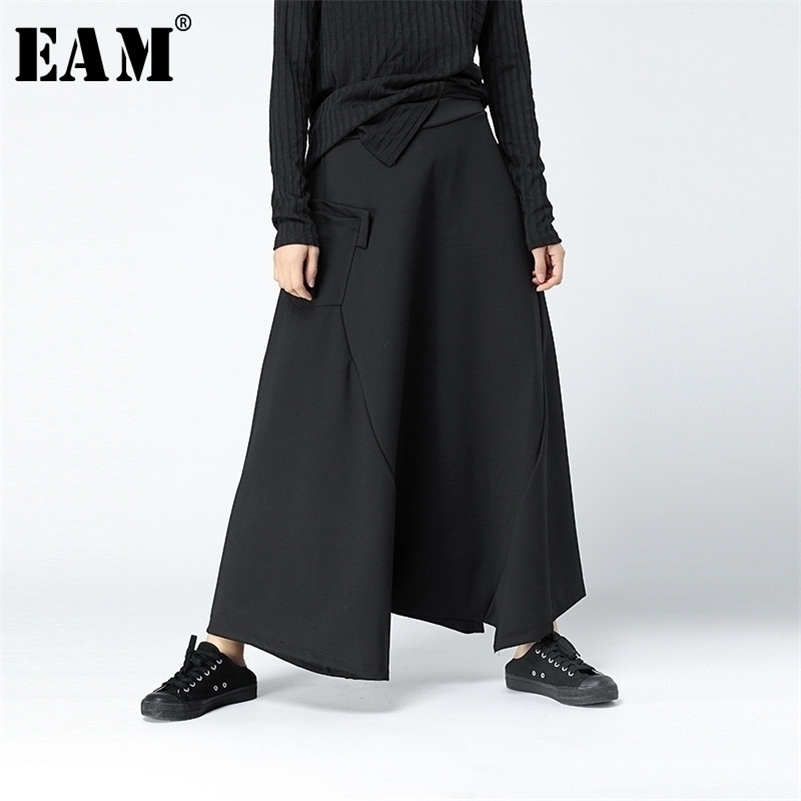 

[EAM] Spring Autumn Fashion New Supper Loose Hip Hop Cross-pants Personality Solid Color Big Size Pants Woman YA63201 201228, Black