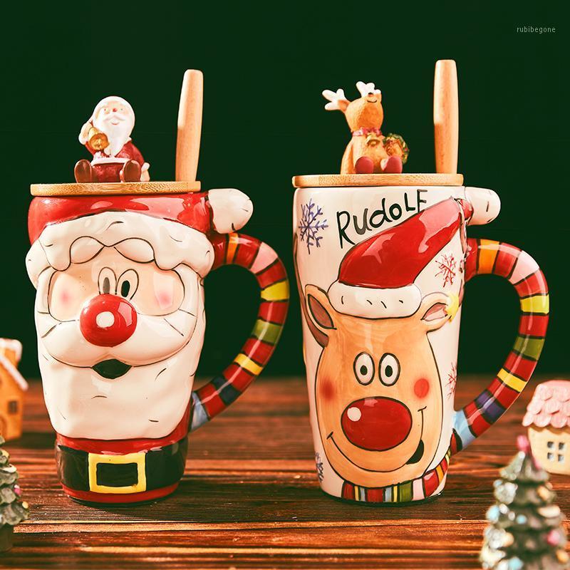 

600ml Big Christmas Mugs Coffee Cups Cartoon Coffee Cup Ceramic Cup With Lid Christmas Gifts For Kids Xmas Decor Happy New Year1, A only cup