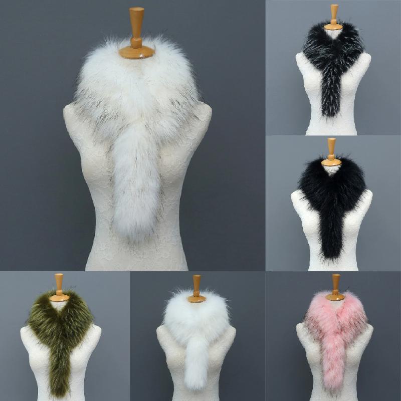 

High Quality Winter Faux Raccoon Fur Scarf Fake Fur Muffler Women Faux Collar Neck Warmer Coat Decoaration Lady Scarf