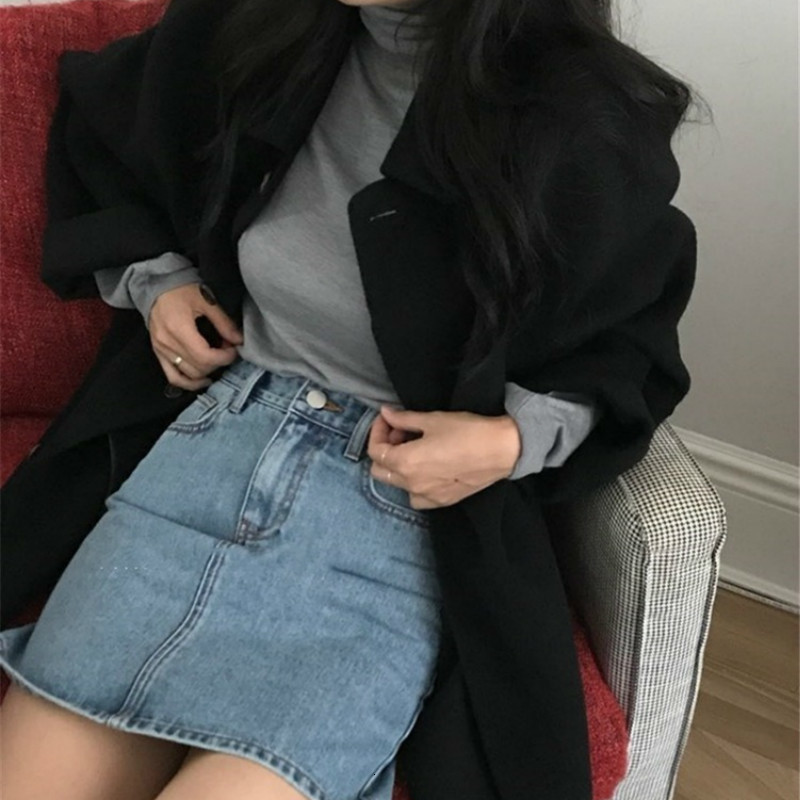 

2021 New Hepburn unique lapel style breasted female wool autumn winter medium length versatile thickness woolen coat H8XG, Camel