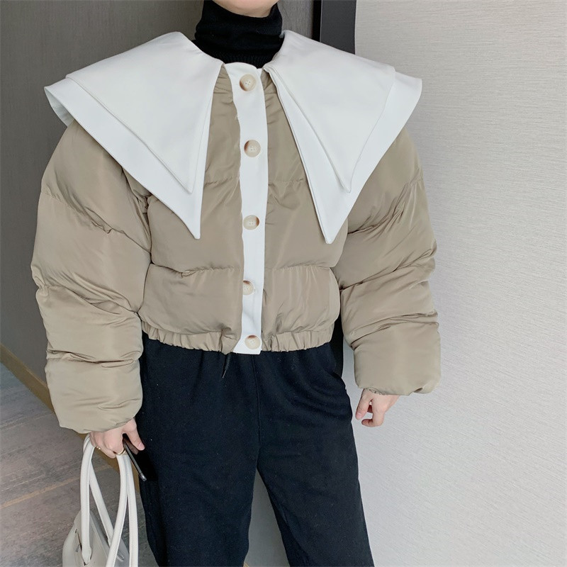 

2021 New Retro-feminine Winter Coat Puff Sleeves Quilted Bubble Jacket Lolita Autumn Releases Sweet Puffer Short Parka Coats GFQP, Blue