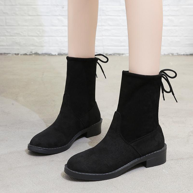 

2020 Autumn Boots Women Square Heel Motorcycle Boots Winter Warm Plush Casual Plus Size Black Female Bootie Femme
