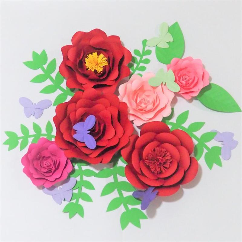 

2021 Set of 6 Giant Paper Flowers+8 Leaves + 7 Butterfly For Showcase Wedding Backdrops Props flores artificiais para decora o, As picture