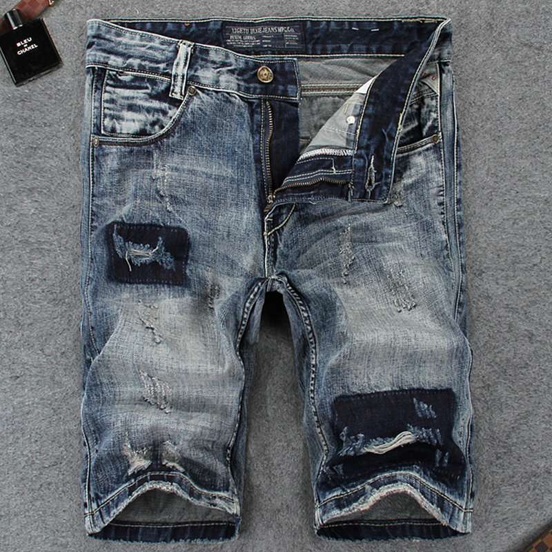 

2021 New Italian Style Fashion Retro Blue Vintage Designer Ripped Denim Shorts Men Top Quality Hip Hop Short Homme 9d1z