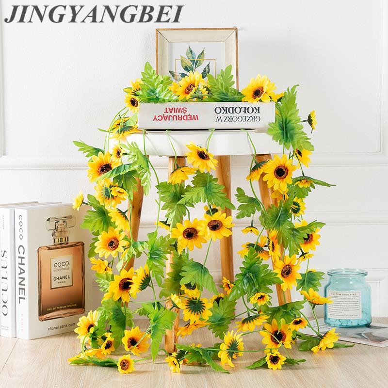 

240cm Artificial Silk Sunflower Hanging Vine Leaves Christmas Wedding Home Decoration Backdrop Flower Leaves Plant Faux Foliage1, Yellow