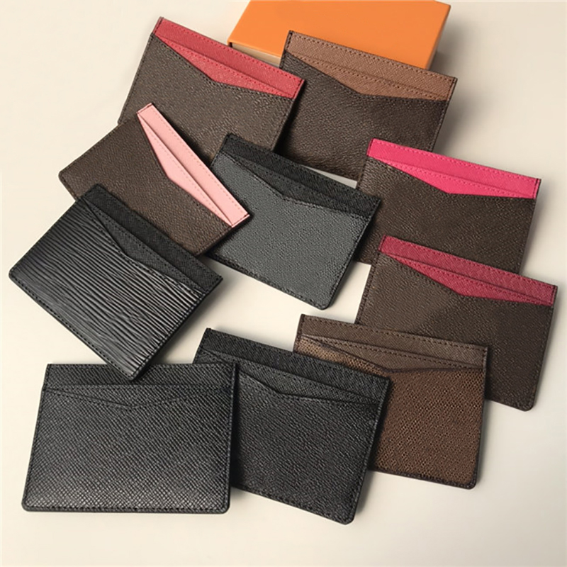 

Card Holder Classic Men Women Plaid Check Floral Credit genuine Leather Mini Small Wallet With Box, A-flowers