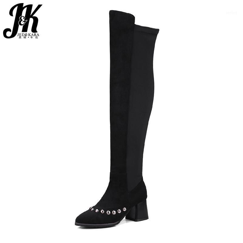 

JK Winter Over The Knee Women High Heels Boots Pointed Toe Rivet Footwear Plush Ladies Fashion Shoes Autumn Boots Shoes1, Black