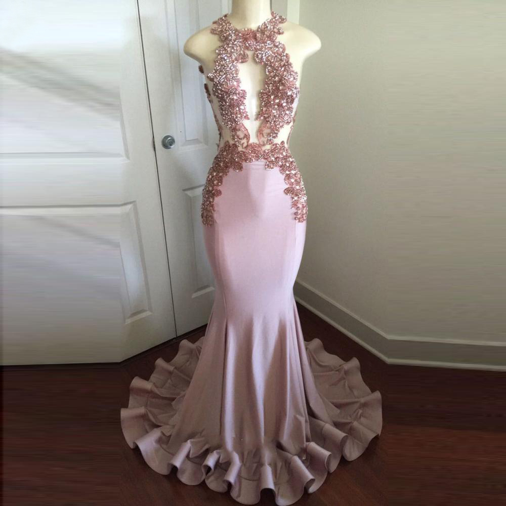 

2021 New Hairy Vintage Ribbon Mermaid Dressed As a Sexy Back-less Halter Prom Train Formal Sweep Dress Soiree Robe Party Gown 2GW2