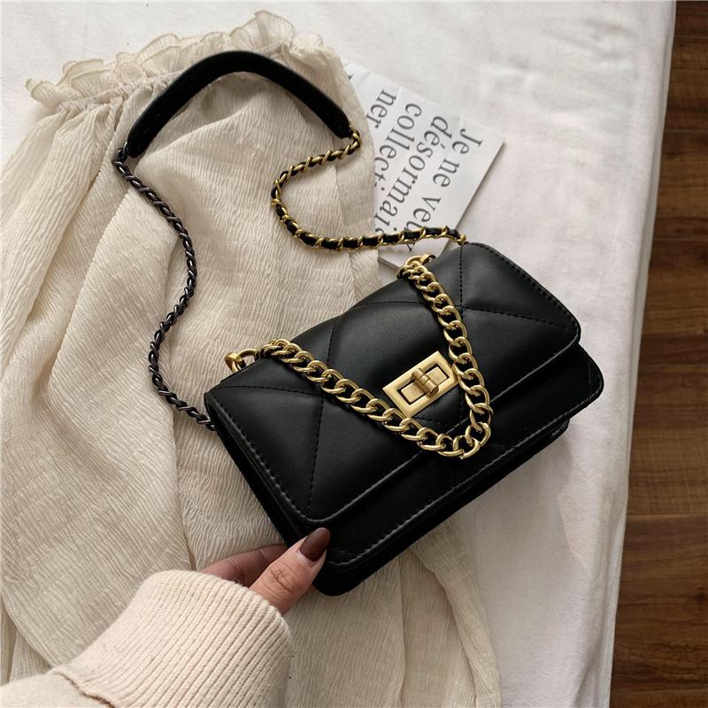 

2020 New Ladies Bag Fashion Casual Messenger Bag Lattice Chain Shoulder Pure Color PU Handbag Mobile Phone Handbag, Beige