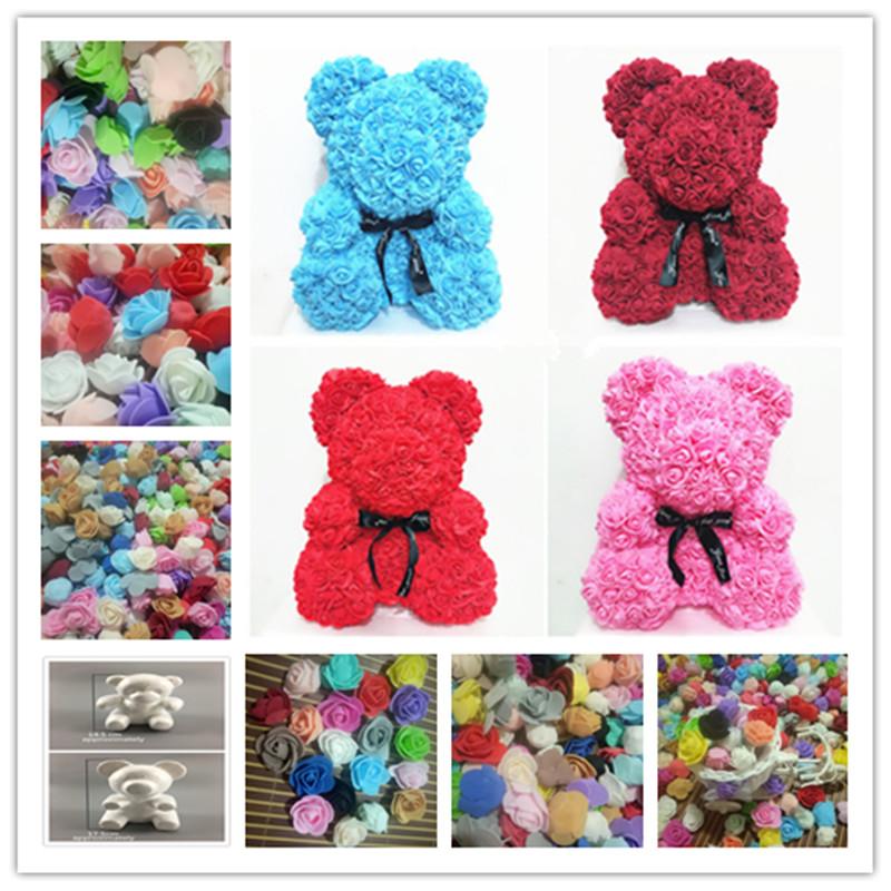 

50Pcs White Foam Bear Mould Teddy for Valentine's Day Gifts Birthday Party Wedding Decoration Wholesale PE Rose Flower Head, 50pc black