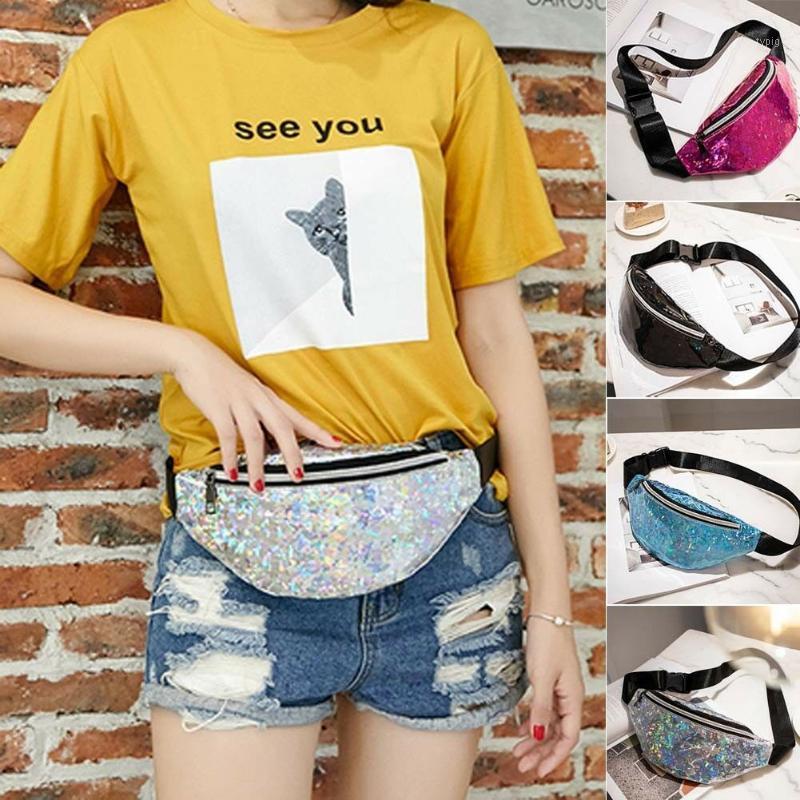 

HOT Drop Shipping Laser Waist Packs Bags Women Candy Color Fanny Pack Female Belt Bag Black Waist Packs Zipper Chest Phone Pouch1, Sky blue