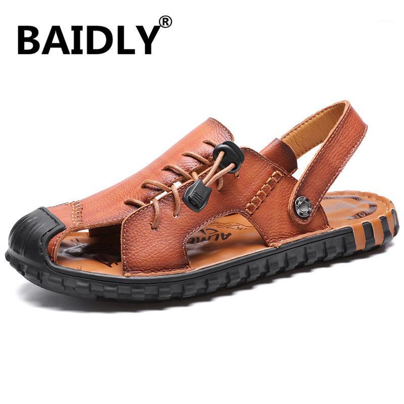 

Men Shoes Summer Breathable Sandals Classic Beach Shoes Genuine Leather Men Casual Sandals High Quality Non-Slip Men's Sandalias1, Dark brown