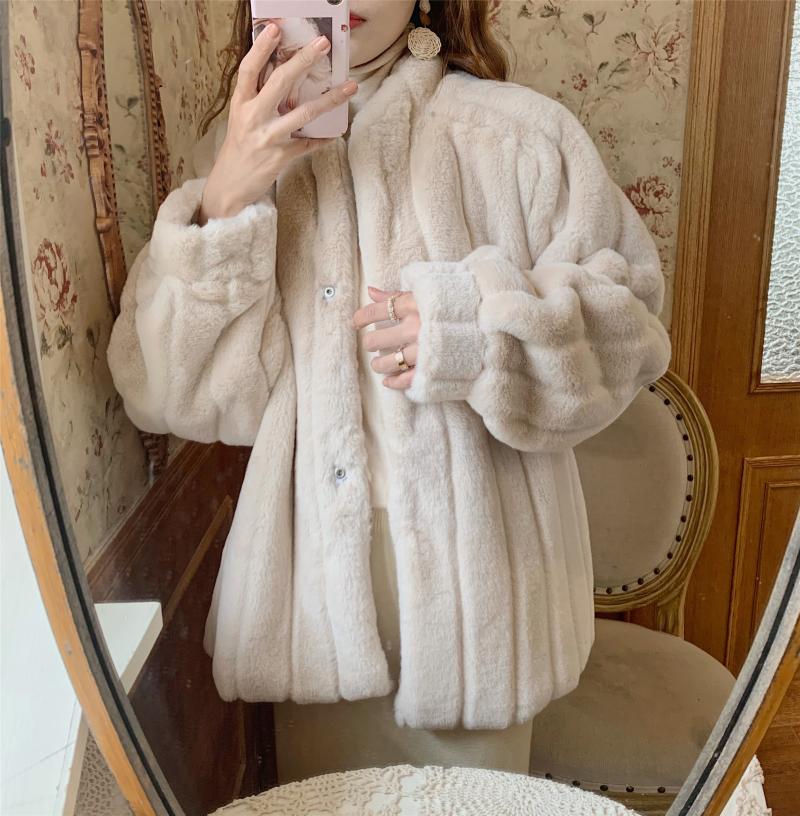 

Autumn and winter long stand collar pit strip imitation thickened coat, Pink