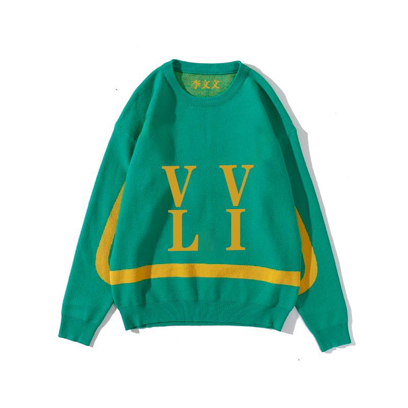 

italian vvl 2021 new winter loose-fitting sweater for couples over men's pullovers top trend matching color round neck sweater, Green