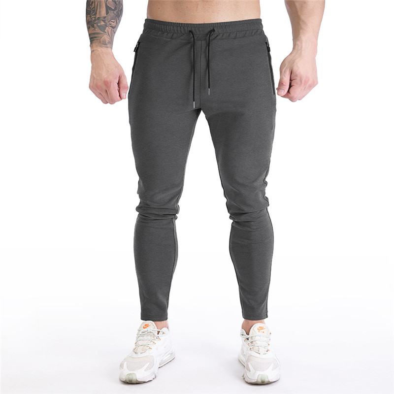 

21FW Sports Mens Slim Pants Fashion Soild Color Active Pencil Pants Designer Elastic Waist Mens Clothing, Black
