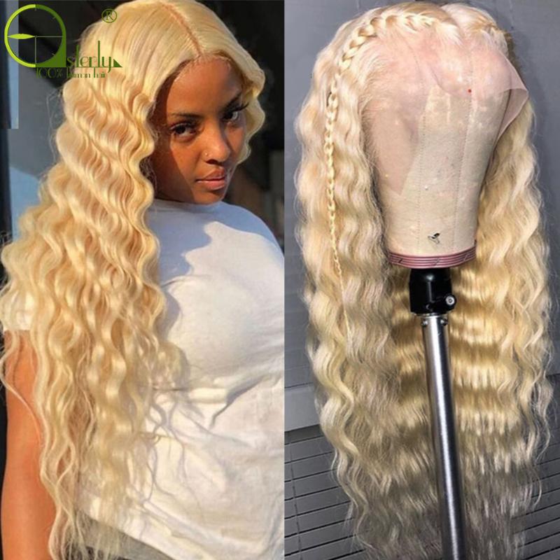 

Sterly Brazilian Deep Wave Blonde Lace Front Wig Human Hair 613 Honey Blonde 13x1 Remy Lace Frontal Human Hair Wigs For Women, 13x1 613 t part wig