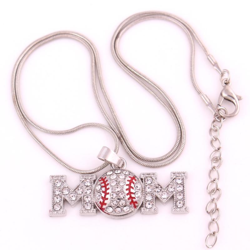 

2021 Baseball MOM Metal Pendant Necklace 18" Snake Chain
