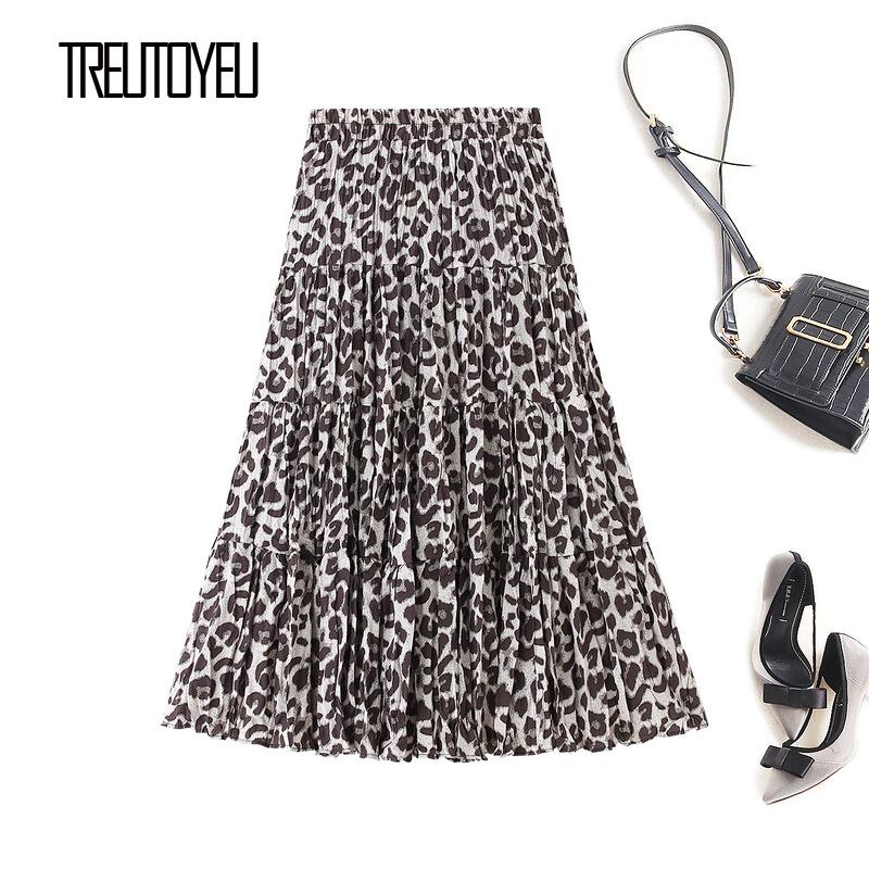 

Treutoyeu Vintage Leopard Patchwork Pleated Long Skirt Female Winter Autumn Mid-calf High Waist A Line Sexy Skirts Womens 2020, Khaki