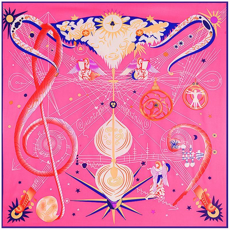 

Scarves POBING 100% Silk Scarf Women Large Shawls Music Note Print Stoles Square Bandana Kerchief Female Foulards 130CM1