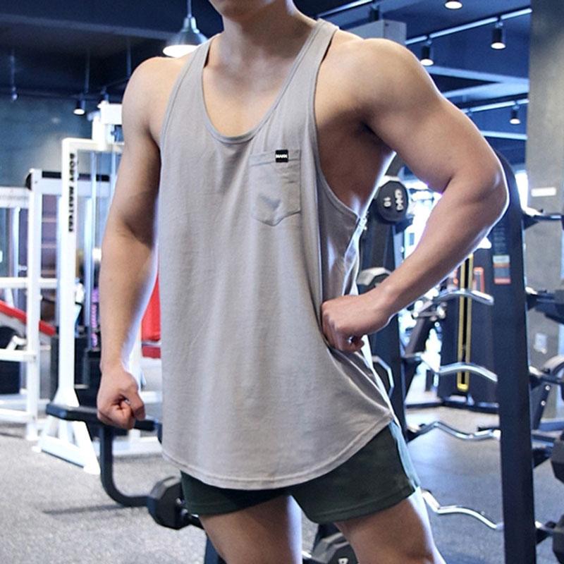 

2020 Men Vest Fashion Workout Casual Solid Tank Running Vest Men Top Pocket Undershirt Training Tank Tops Gym Clothing, Black