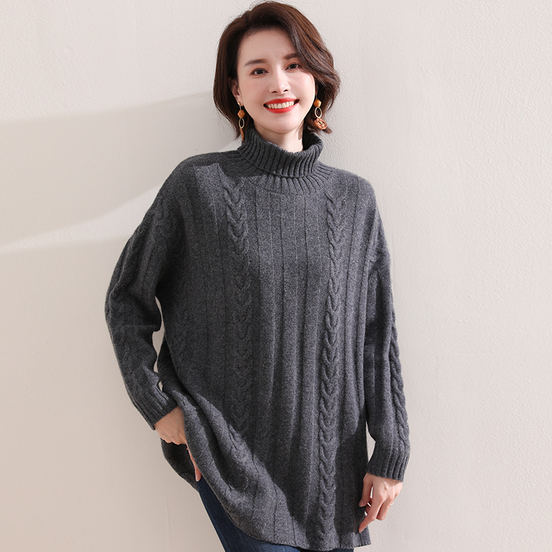 

2021 New Women Pullovers Loose(128cm for Bust Size) 100% Goat Cashmere Knitted Sweaters Winter Thick Pure Pashmina Jumpers Ladies Acts, Black