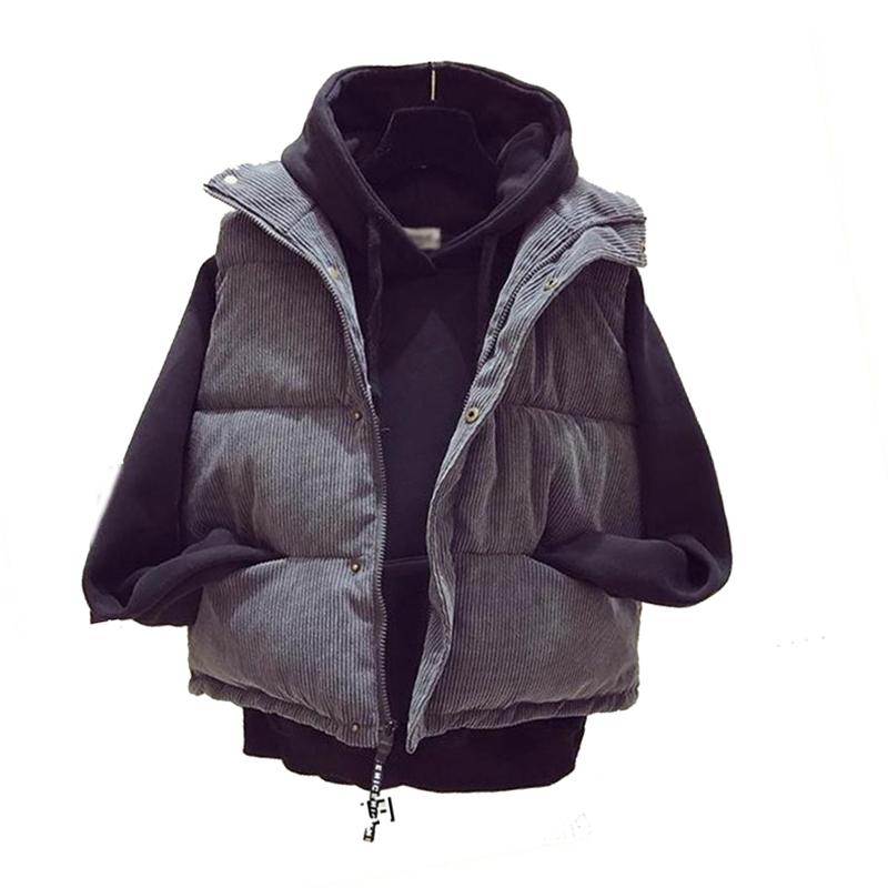 

2021 Corduroy Loose Student Cotton-Padded Vest Women Waistcoat Vest Autumn Winter Jacket Cotton Down Women Winter, Beige