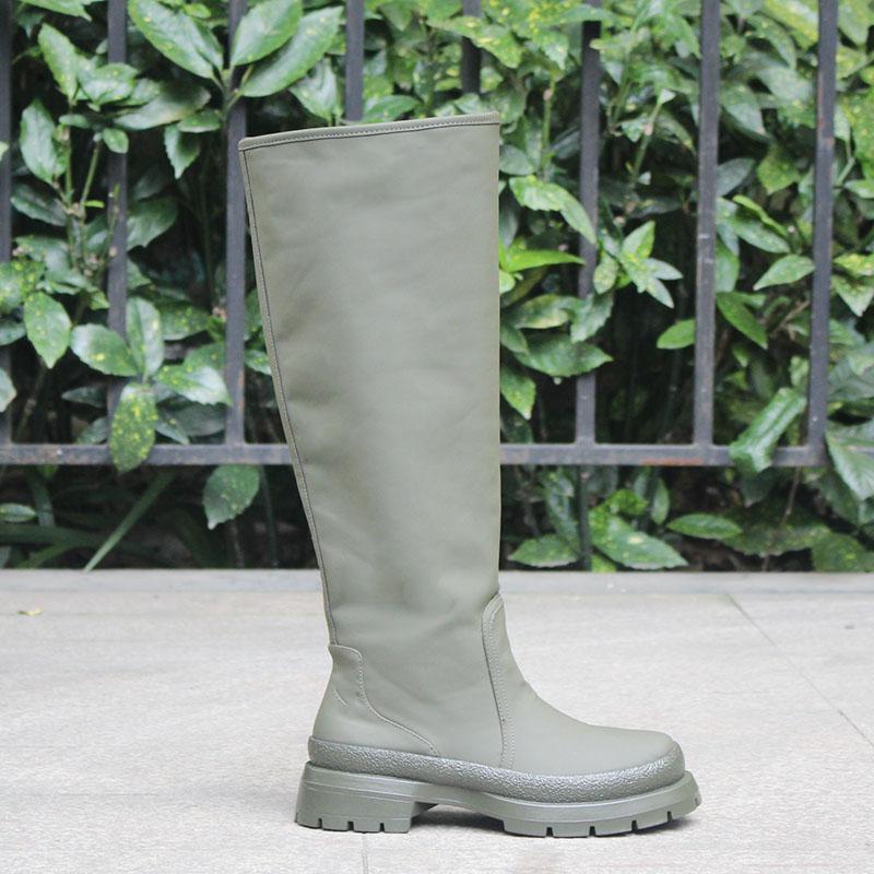 

Vinapobo Fashion Motorcycle Boots Free Shipping Platform Winter Newest Chunky Heels Shoes Woman 2020 Party Basic Knee High Boots, Green fur lining