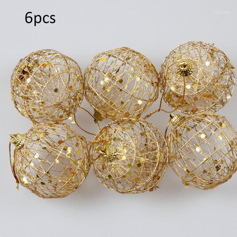 

6Pcs Glitter Christmas Tree Hollow Out Gold Balls Xmas Tree Hanging Decorations Baubles Party Wedding Ornament Pretty Home Decor1