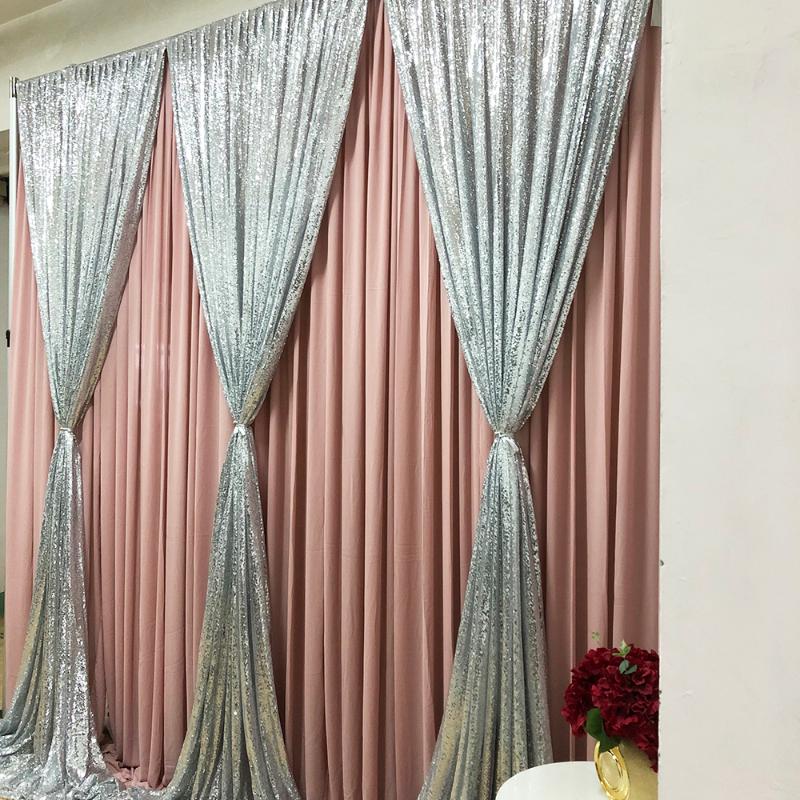 

3m H x3m W Hot Sale Blush Pink Curtain Silver Sequin Drape Wedding Backdrop
