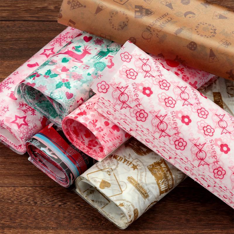 

50PCS/Set Merry Christmas Packing Elk Wax Paper Waterproof Cake Macaron Greaseproof Sheet Wrap Cake Wrapping Paper1
