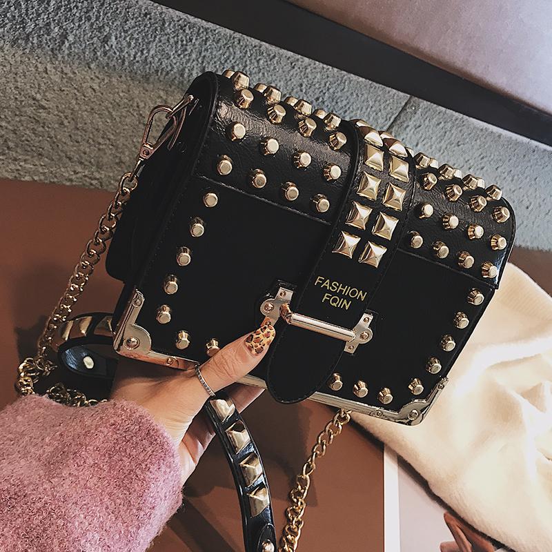 

Vintage Rivet bag 2020 Fashion New High Quality PU Leather Women's Designer Handbag Chain Shoulder Messenger bag, Black