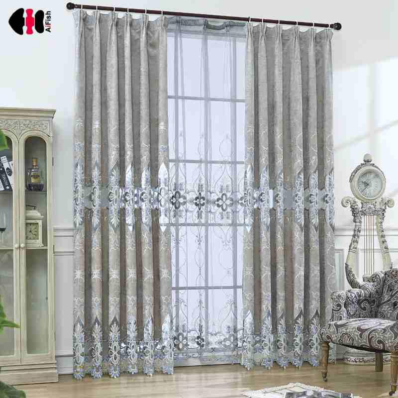 

European Style Elegant Embroidered Flocked Blinds Luxury Chenille Hollow Wedding Bedroom Window Treatments Drapes Gauze WP078C, Tulle