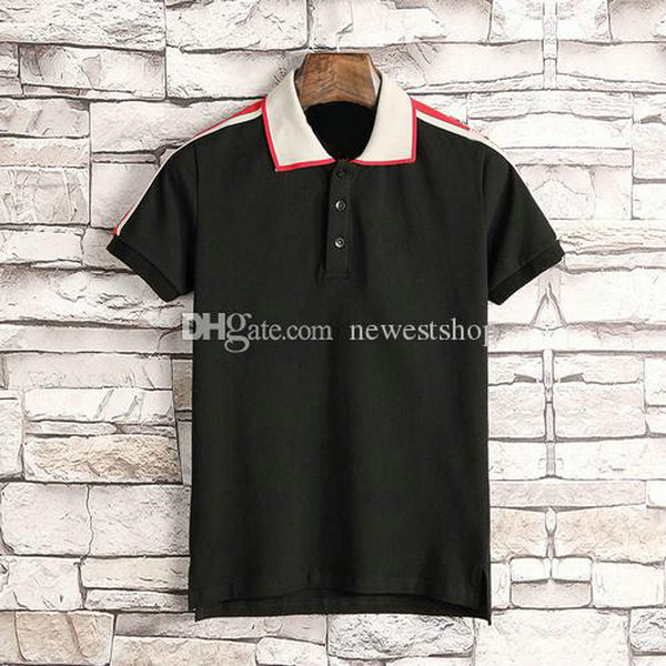 

fashion summer mens polo shirts designer clothing for men polos classic embroidery striped sleeve letter t-shirt casual turn-down collar tee shirt, Black