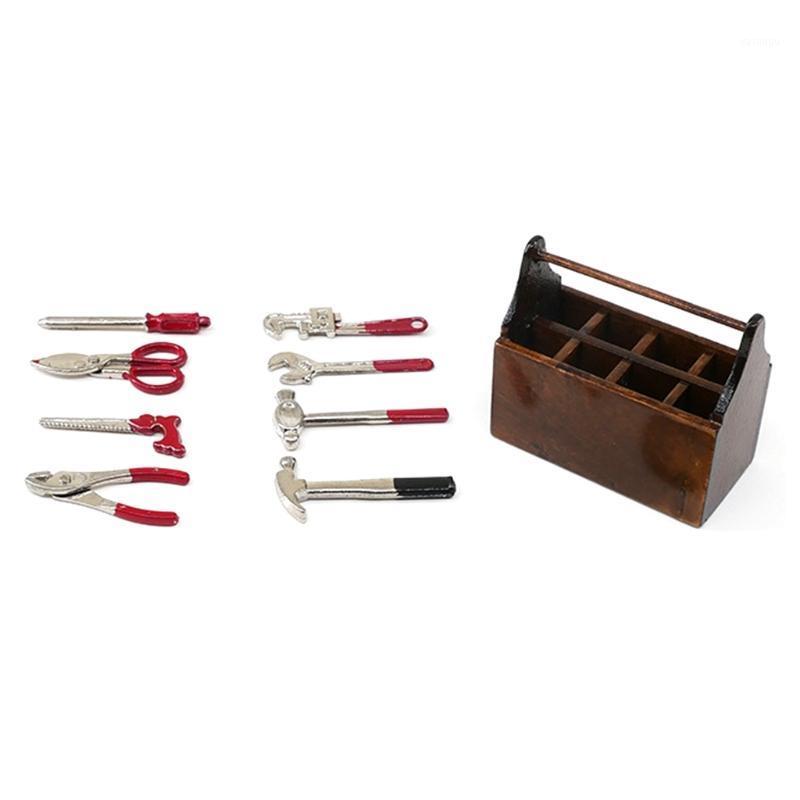 

Miniature Wooden Box With Metal Tool Set Collection For Dollhouse Decoration1