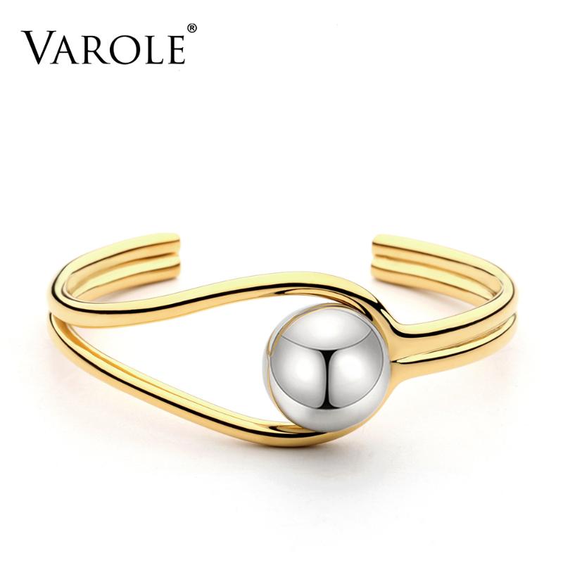

Double Line Big Ball Bangle For Women Manchette Gold Color Bracelets Stainless Steel Metal Bangle Pulseiras