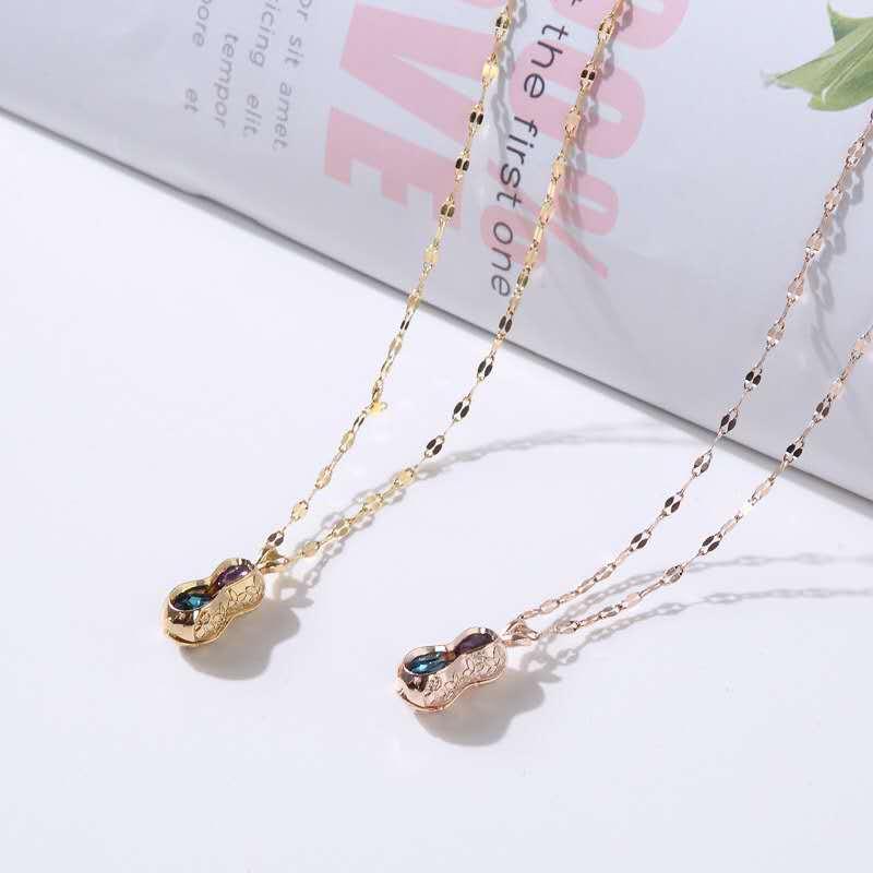 

Japanese And Korean Fashion Crystal Peanut Titanium Steel Necklace Women Creativity Christmas Gifts For The New Year