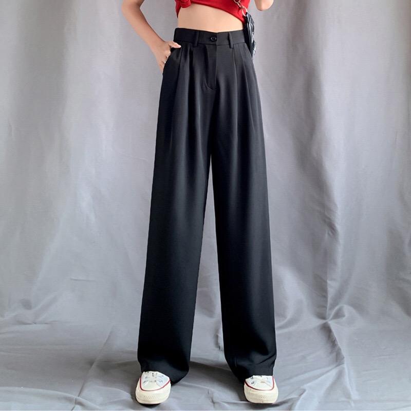 

V404-Summer trendy one button skinny pants wide leg pants, Black