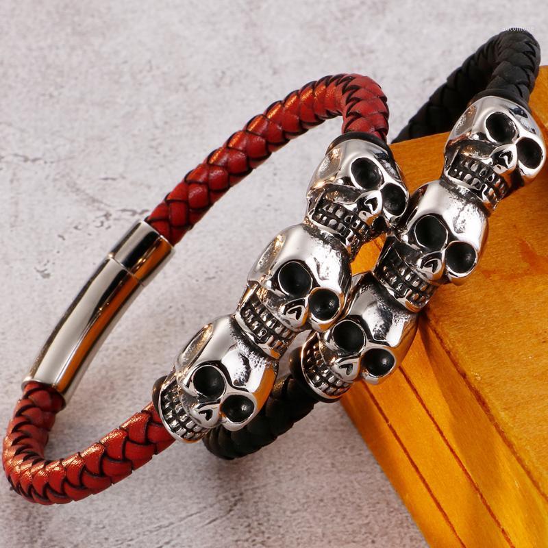 

Black Red Leather Braided Bracelet Men Bangles Cowhide Wrap Bracelete Armband Punk Rocker Stainless Steel Jewelry Man1