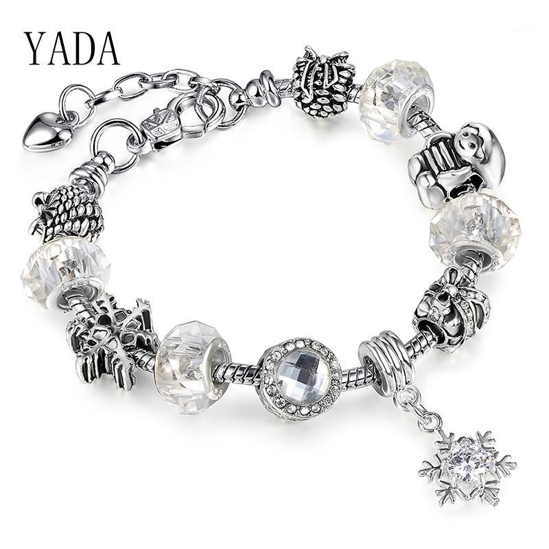 

YADA Gifts INS white snowflake Bracelets&Bangles For Women Charm Bracelets siler kid Crystal Jewelry Christmas Bracelet BT2001971