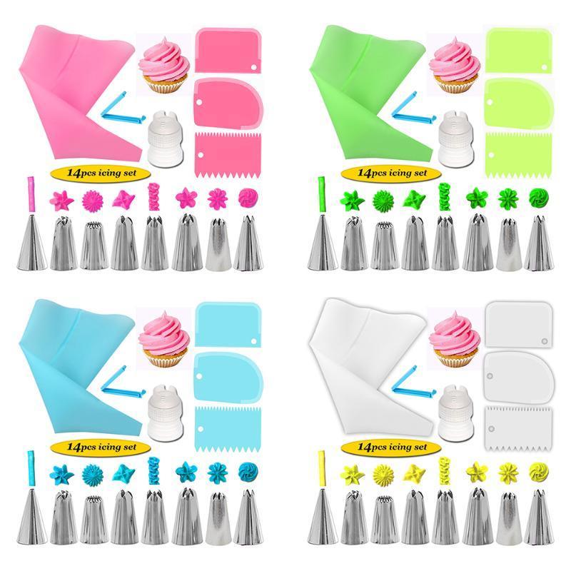 

14 Pieces Cake Decorating Kit Stainless Steel Piping Nozzle Tips Baking Set for Cake Cookies Piping Nozzle Tips Baking Set1