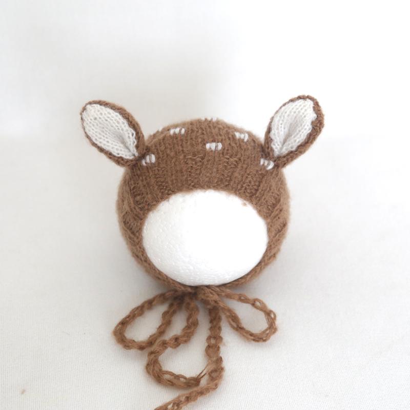 

Brown Baby Boy Animal Hat for Photography Props Knitted Newborn Hat Animal Pattern Crochet Infant Bonnet Photo Prop Kids Cap, As photo