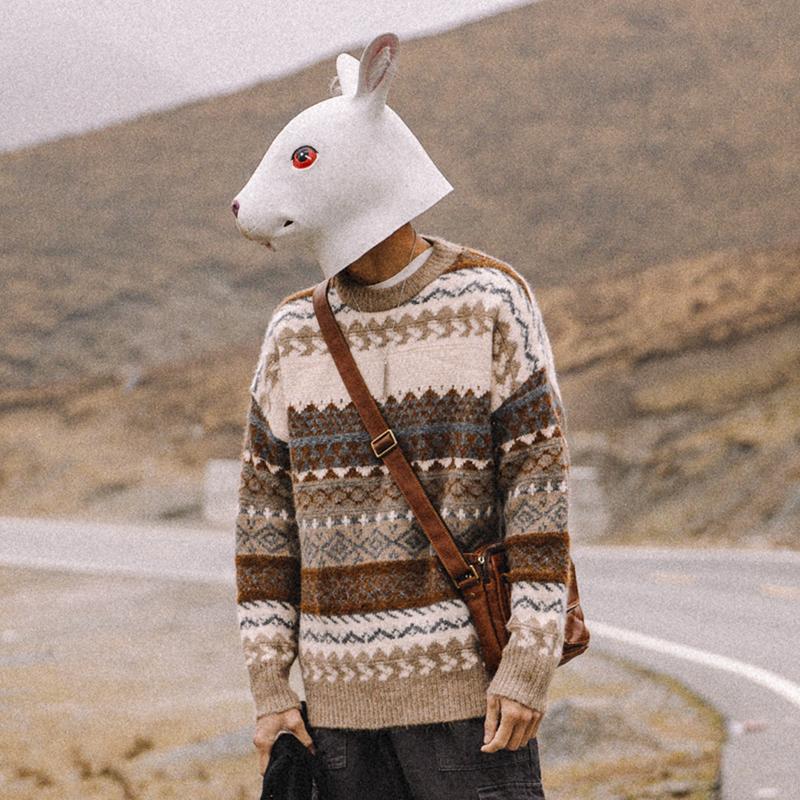 

Japanese Fashion Man Sweaters Loose Casual Fashion Pullover Winter Knitted Vintage Man Sweaters Pull Hiver Men' Clothing DB60MY, Beige